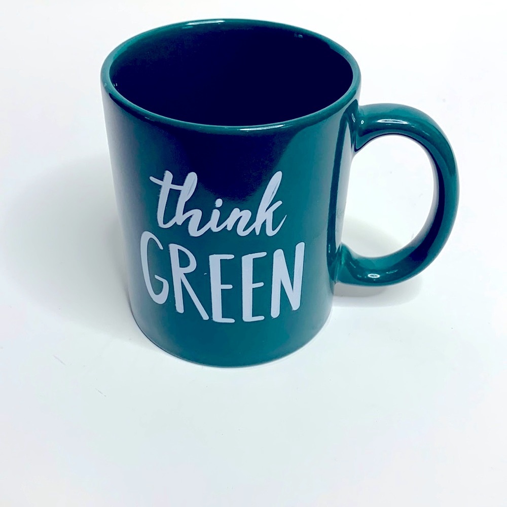 Mug | Green Glass Think Green Cup Mug Eco Friendly Plants Recycling Environment